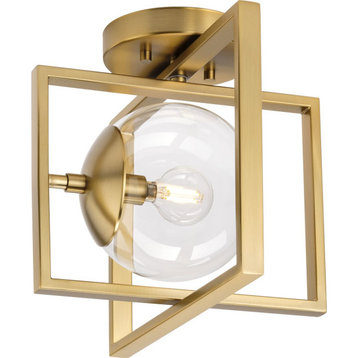 Atwell Collection 9-3/4" 1-Light Brushed Bronze Clear Glass Semi-Flush Mount