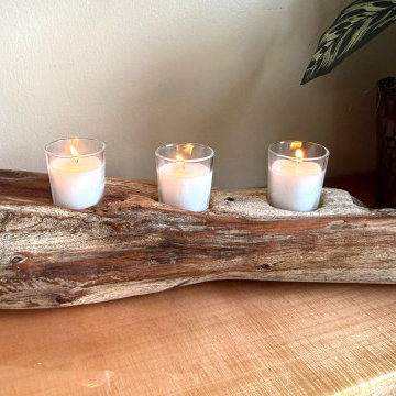 Driftwood Votive Candle Holder Centerpiece - Rustic Nautical Decor