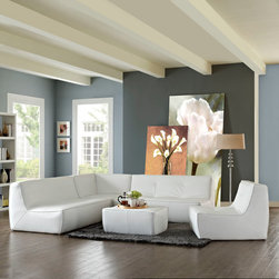 Align Modern White Bonded Leather Sectional Sofa Set - $2397.75 - Living Room Furniture Sets