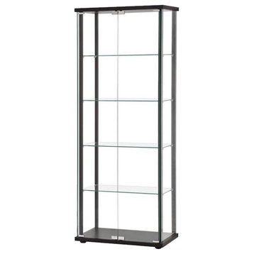 Pemberly Row Traditional 5 Shelf Glass Curio Cabinet in Black