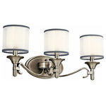 Kichler Lighting - Kichler Lighting 45283AP Lacey - Three Light Bath Vanity - This 3 light bath light from the Lacey Collection offers a beautiful contrast, melding the charm of Olde World style with clean modern-day materials. It starts with our Antique Pewter Finish and bold, unadorned rounded-arm styling. It finishes with avant-garde double shades made of decorative mesh screens and Opal inner glass. Width: 22, Height: 10, Extension: 8.5, Height from Center of Wall Opening: 7.25. Uses 60 watt (C) bulbs. Rated for damp location.Lacey Three Light Bath Vanity Antique Pewter Cased Opal Glass White Organza Gray Trim ShadeUL: Suitable for damp locations, *Energy Star Qualified: n/a  *ADA Certified: n/a  *Number of Lights: Lamp: 3-*Wattage:60w B-Type Medium Base bulb(s) *Bulb Included:No *Bulb Type:B-Type Medium Base *Finish Type:Antique Pewter