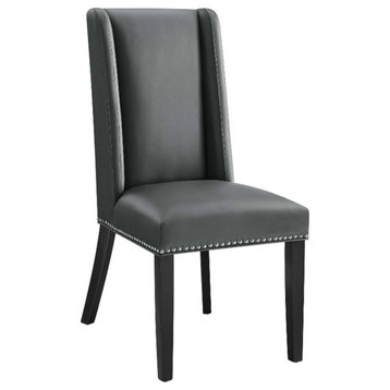 Modway Baron Solid Wood and Vegan Leather Dining Chair in Gray