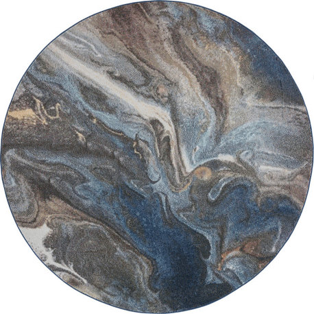 Orlando Contemporary Abstract Area Rug, Navy, 5' Round