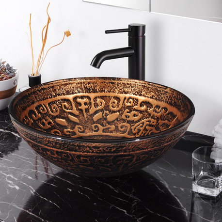 Bathroom Tempered Glass Round Vessel Sink Antique Totem Vanity Home Bowl Basin