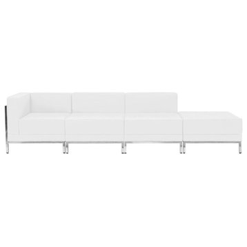 Flash Furniture 4 Piece Leather Reception Sofa Set in White