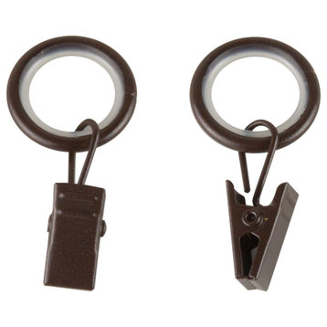 5/8" Noise-Canceling Curtain Rings With Clip, Set of 10, Cocoa