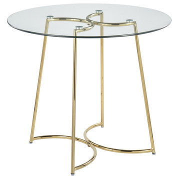 Cece Dinette Table, Gold Steel, Clear Glass