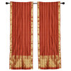 2 Boho Rust Indian Sari Curtains Rod Pocket Window Panels Drapes  43W x 84L