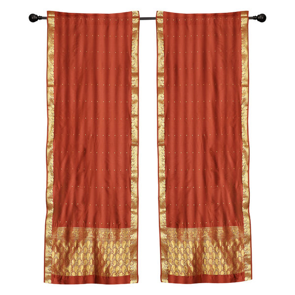 2 Lined Boho Rust Sari Rod Pocket cafe Curtains Kitchen Drapes-43W x 3