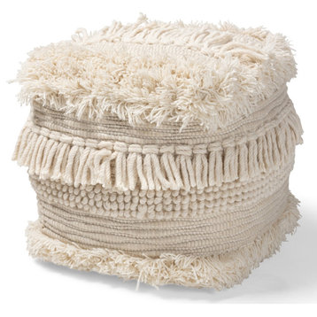Beautiful Moroccan Inspired Beige Handwoven Cotton Pouf Ottoman