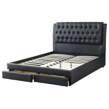 Mesmerizing Wooden C.King Bed With Tufted Pu Head Board, Black