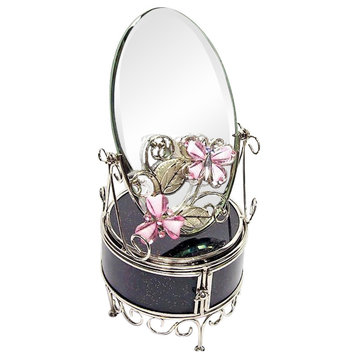 Elegance Pink Butterfly Jewelry Chest With Mirror