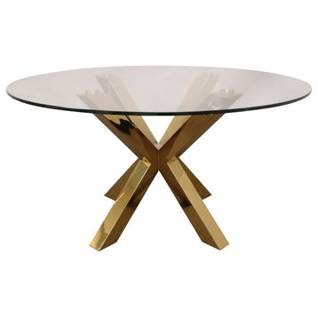 54" Round Clear Glass Top Table, Gold