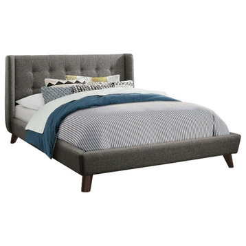 Pemberly Row Button Tufted Fabric Upholstered Eastern King Bed Gray