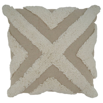 Down-Filled Throw Pillow With Tufted Cross Design, 20"x20", Ivory