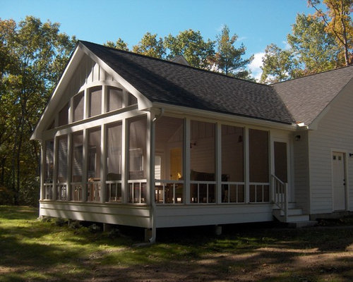 Eclectic Porch North West Inspiration for an eclectic screened-in porch remodel in Boston