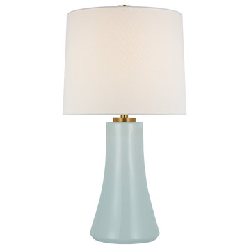Harvest Medium Table Lamp in Ice Blue with Linen Shade