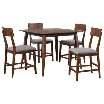 5 Piece Square Counter Height Pub Table Dining Set, Padded Fabric Seats