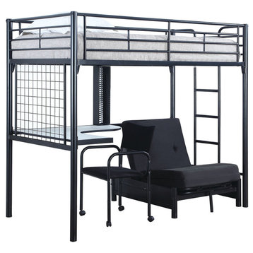 Twin Workstation Loft Bed, White And Glossy Black