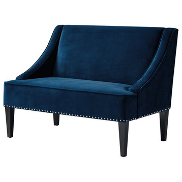 Inspired Home Aryanna Bench Upholstered, Navy Velvet