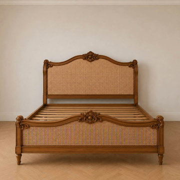 Traditional French Cane Bed | Hand-Carved Louis XV Style Bed Frame