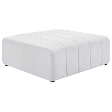 Modern Ottoman, Retro Design With Polyester Seat and Channel Tufting, Ivory