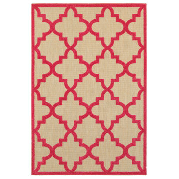 Oriental Weavers Cayman Sand/ Pink Geometric Indoor/Outdoor Rug 5'3"X7'6"