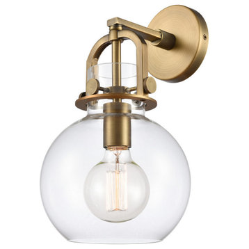 1-Light Sconce, Brushed Brass, Clear