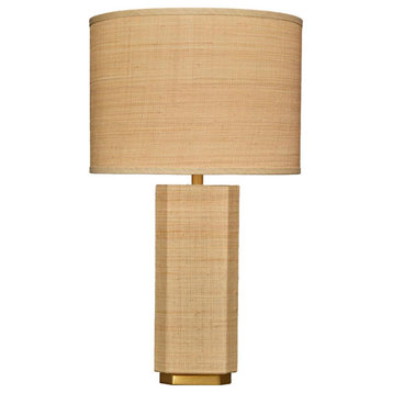 Luxe Raffia Covered Faceted Geometric Table Lamp 32 in Cylinder Casual Natural