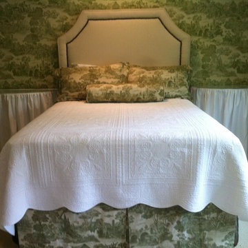 Headboard with Nailheads, pillows, dust ruffle, Demilune table forms and covers