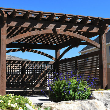 Pergola w/Privacy Lattices, Outdoor Power & Timber Frame Garden Boxes
