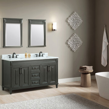 Sterling 61 in. Double Sink Vanity in Charcoal finish with Carrera White Marble