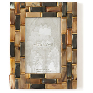 Kachhua 4"x6" Beveled Picture Frame Assorted Carved Horn, Brass Accent