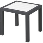 Meridian Furniture - Nizuc Outdoor Patio Aluminum End Table, White - Add the comforts of indoors to your outdoor living space with this Nizuc end table. This sophisticated modern table is an ideal spot for resting a frosty drink on a sunny day. The top of the table is made from white Wood Look accent paneling and is slatted, so moisture dissipates easily through its cracks. An aluminum frame adds resilient durability to this table's design, ensuring it lasts and lasts, season after season.