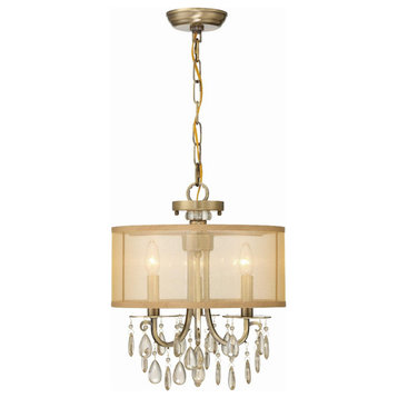 Crystorama 5623-AB 3 Light Mini Chandelier in Antique Brass with Silk