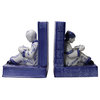 Porcelain Blue & White Color Kid Reading Book Figure Bookend Stopper Hcs4710