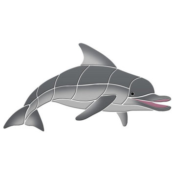 Level Swimming Dolphin Ceramic Swimming Pool Mosaic 36"x19", Grey