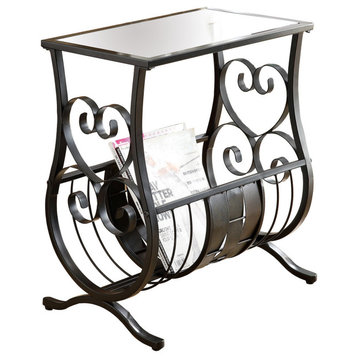 HomeRoots 11.5" x 18.5" x 21.75" Black Metal Tempered Glass Accent Table