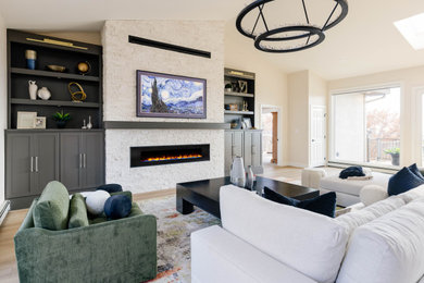 Example of a minimalist family room design in Denver