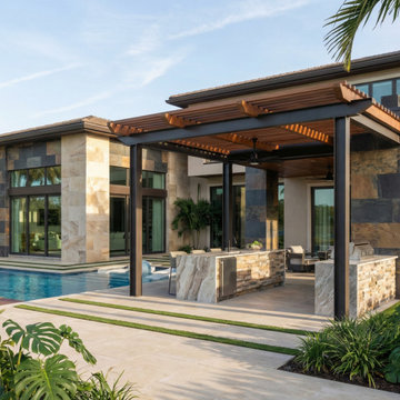 Covered Outdoor Kitchen & Poolside Entertaining