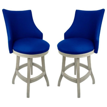 Home Square 26" Wood Counter Stool in Duke Blue & White - Set of 2
