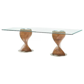 Modrest Cleveland Contemporary Glass and Walnut Dining Table