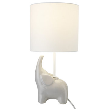 Ellie 16.5" Light Gray Ceramic Elephant Table Lamp with White Fabric Shade