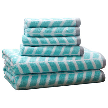 Intelligent Design Nadia Cotton Jacquard Bath Towel 6 Piece Set, Aqua