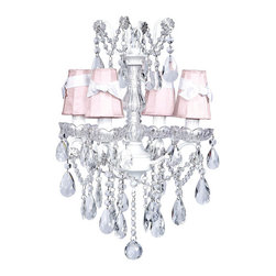 4-Light-Chandelier-in-White-with-Pink-Shades-and-White-Sashes-Crystal-Glass-Cent - Chandeliers