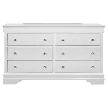 Global Furniture USA Pompei Metallic White 6-Drawer Wood Dresser