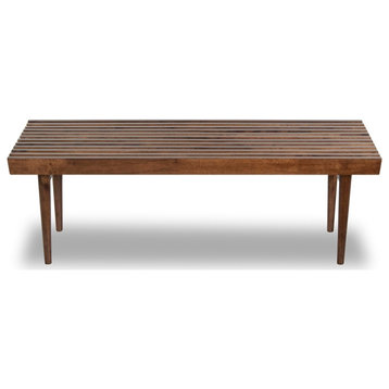 Felicity Mid-Century Modern Rectangular Solid Wood Bench in Brown