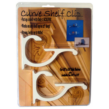 The Curve Clip For 5/8"-3/4" Thick Shelves, White Gloss