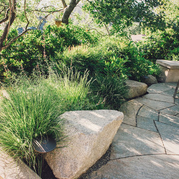 Flagstone Pathway + Boulders + Bench
