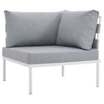 Harmony Outdoor Patio Aluminum Corner Sofa, White Gray